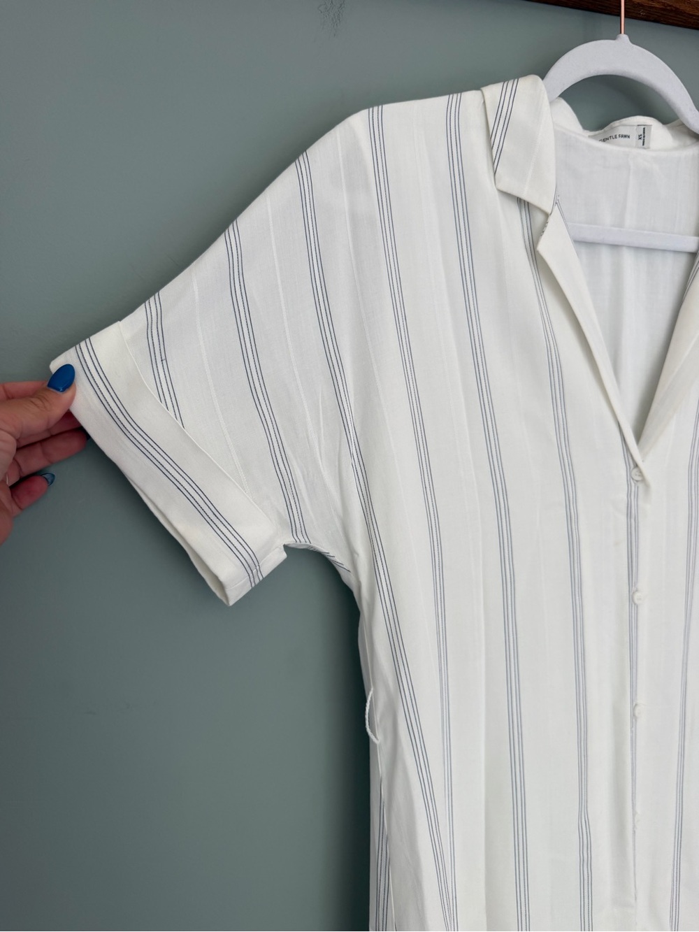 Gentle Fawn "Kaysey" Navy White Pinstripe Lightweight Button Down Shirt Dress - Picture 4 of 17